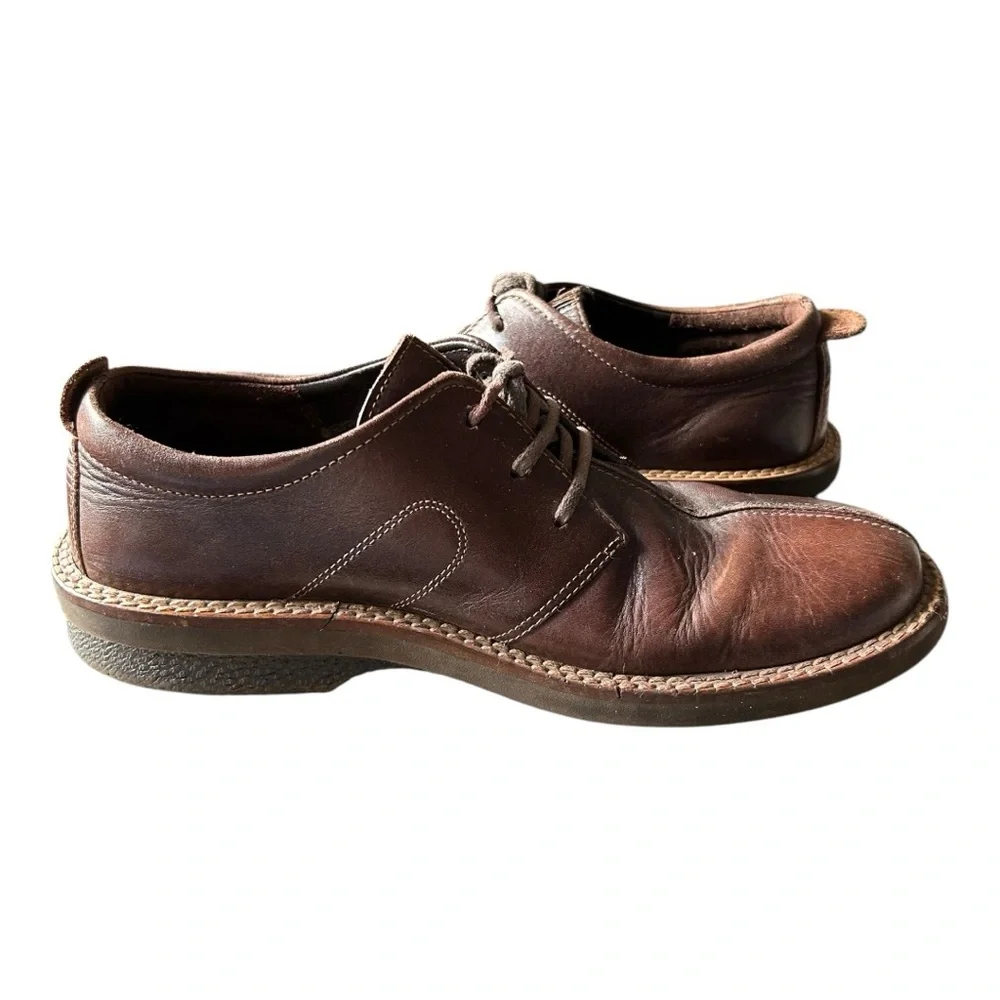 Ecco Oxfords Shoes Men's 9-9.5 43 Slip-On Leather Lace-Up Work Retro VTG‎ Brown